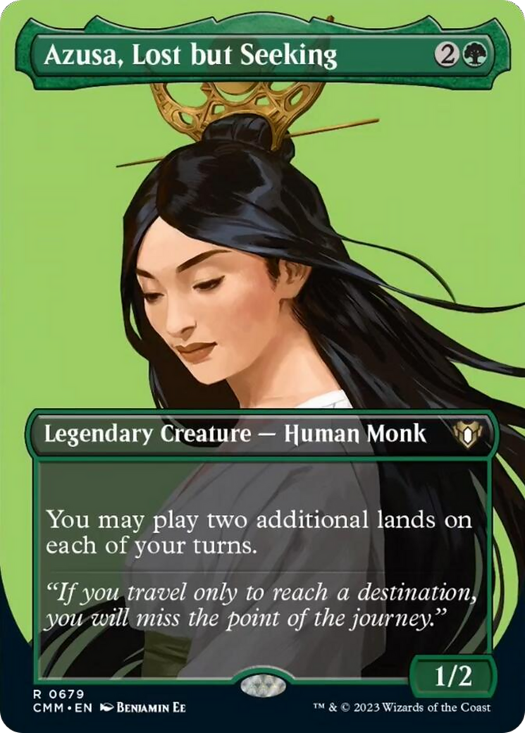 Azusa, Lost but Seeking (Borderless Profile) [Commander Masters] | Impulse Games and Hobbies