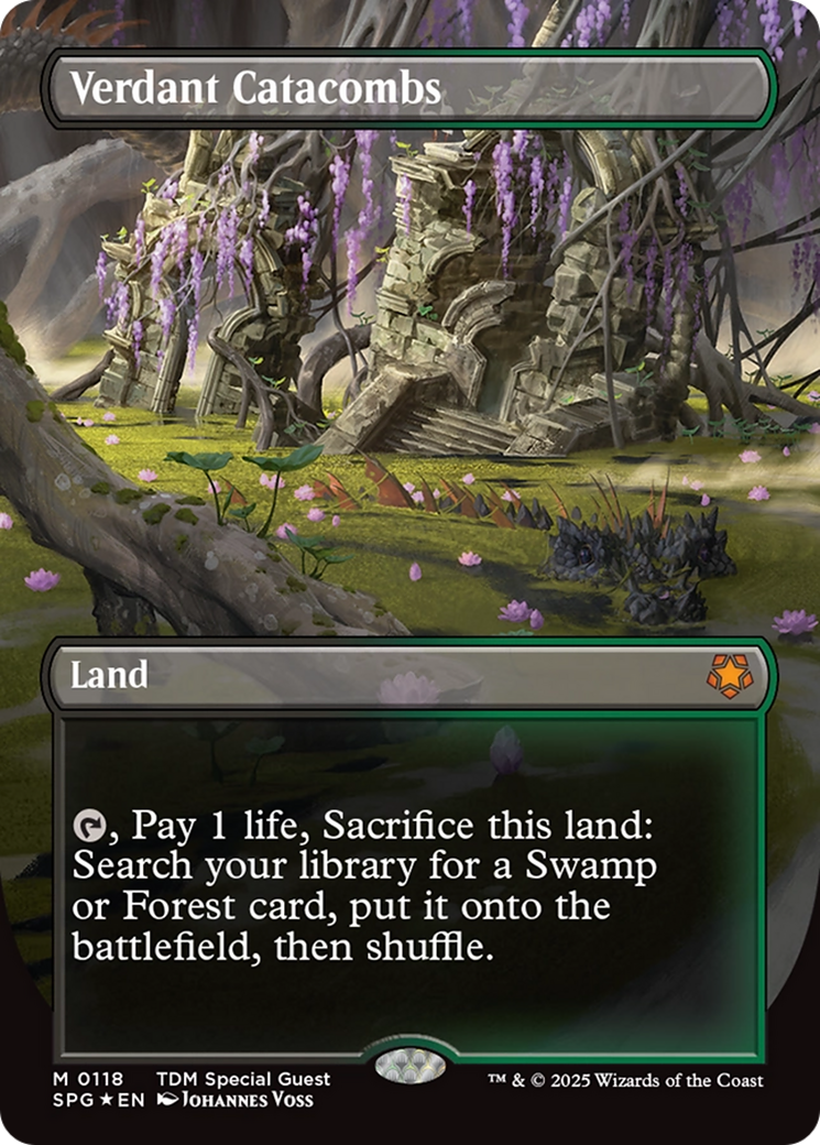 Verdant Catacombs (Borderless) (Dragonscale Foil) [Tarkir: Dragonstorm Special Guests] | Impulse Games and Hobbies