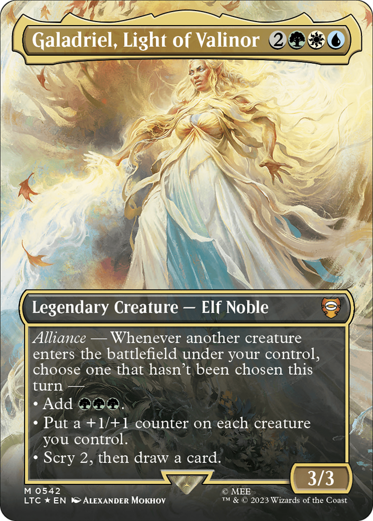 Galadriel, Light of Valinor (Borderless) (Surge Foil) [The Lord of the Rings: Tales of Middle-Earth Commander] | Impulse Games and Hobbies