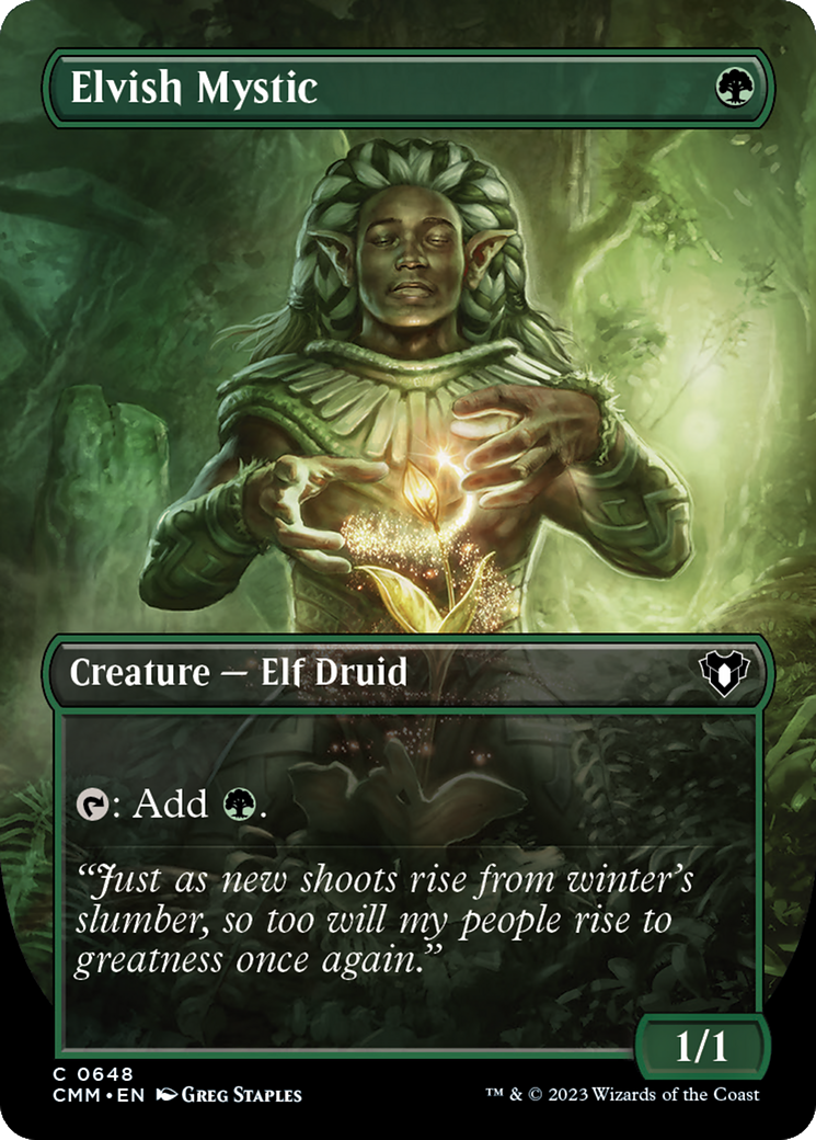 Elvish Mystic (Borderless Alternate Art) [Commander Masters] | Impulse Games and Hobbies