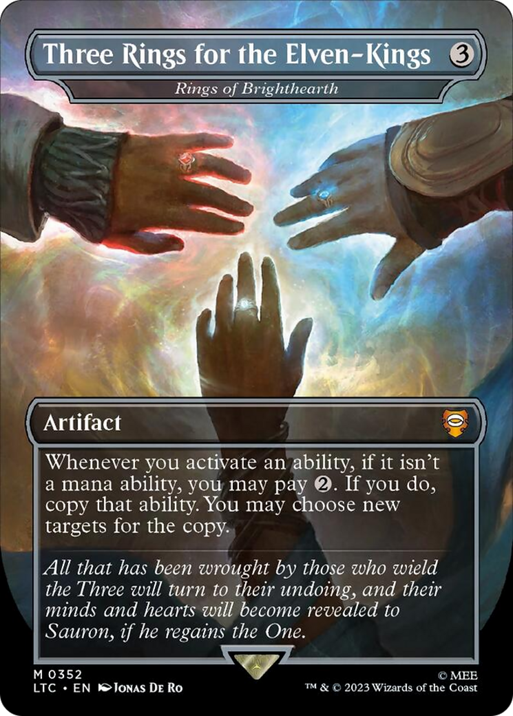 Three Rings for the Elven-Kings - Rings of Brighthearth (Borderless) (Surge Foil) [The Lord of the Rings: Tales of Middle-Earth Commander] | Impulse Games and Hobbies