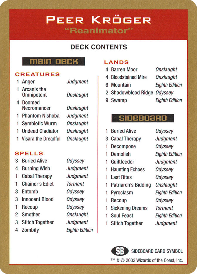 Peer Kroger Decklist [World Championship Decks 2003] | Impulse Games and Hobbies