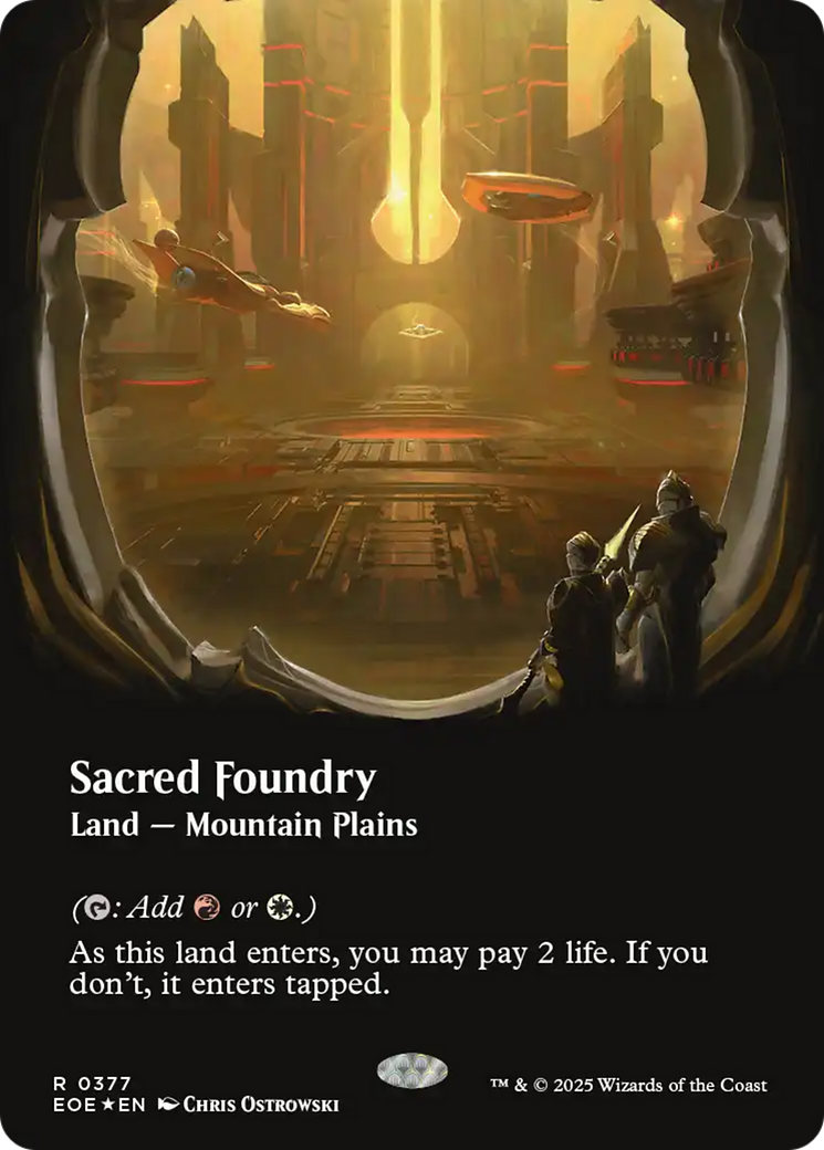 Sacred Foundry (Borderless) (Galaxy Foil) [Edge of Eternities] | Impulse Games and Hobbies