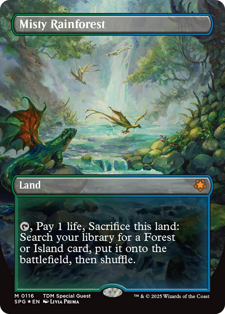 Misty Rainforest (Borderless) (Dragonscale Foil) [Tarkir: Dragonstorm Special Guests] | Impulse Games and Hobbies