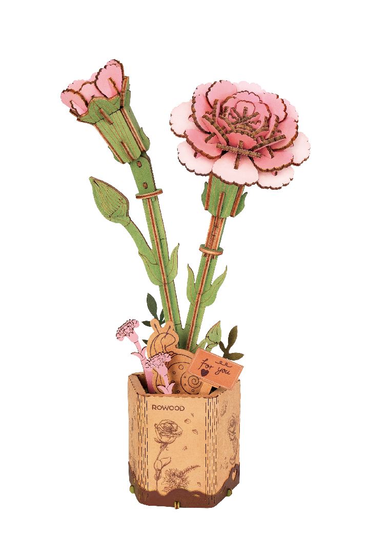 Rowood DIY Pink Carnation 3D Wooden Puzzle | Impulse Games and Hobbies
