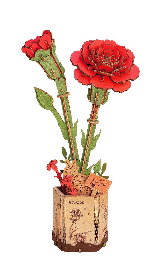 Rowood DIY Red Carnation 3D Wooden Puzzle | Impulse Games and Hobbies