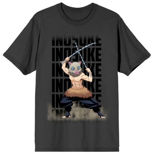 Demon Slayer Inosuke Hashibira Crew Neck Short Sleeve Charcoal Men's T-shirt | Impulse Games and Hobbies
