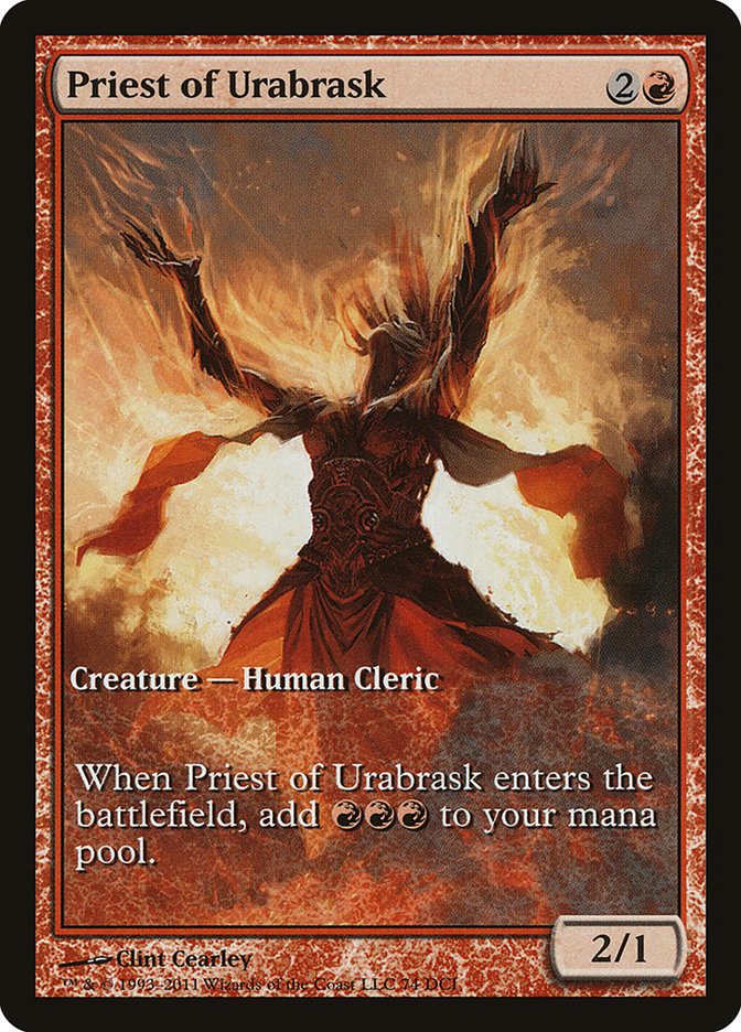 Priest of Urabrask (Game Day) (Full Art) [New Phyrexia Promos] | Impulse Games and Hobbies