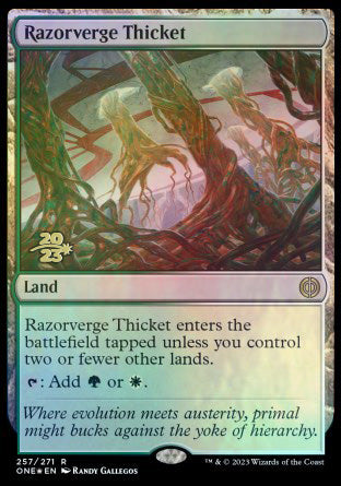 Razorverge Thicket [Phyrexia: All Will Be One Prerelease Promos] | Impulse Games and Hobbies