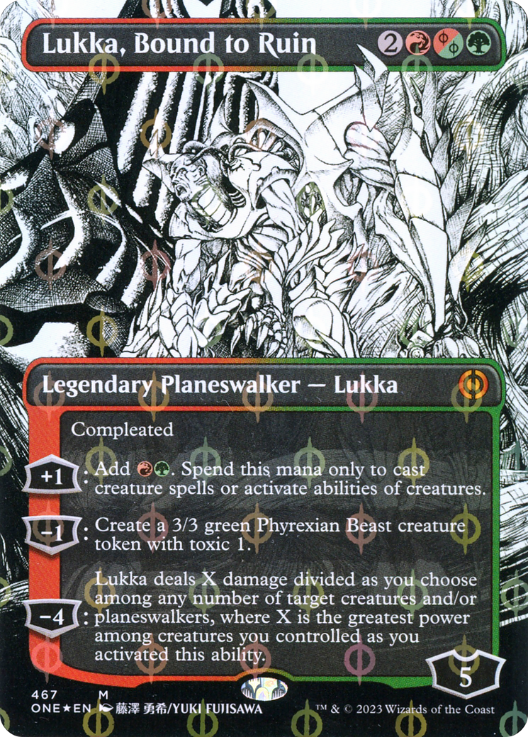 Lukka, Bound to Ruin (Borderless Manga Step-and-Compleat Foil) [Phyrexia: All Will Be One] | Impulse Games and Hobbies