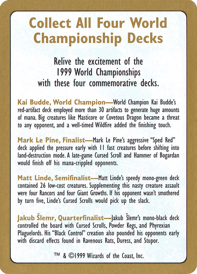 1999 World Championships Ad [World Championship Decks 1999] | Impulse Games and Hobbies