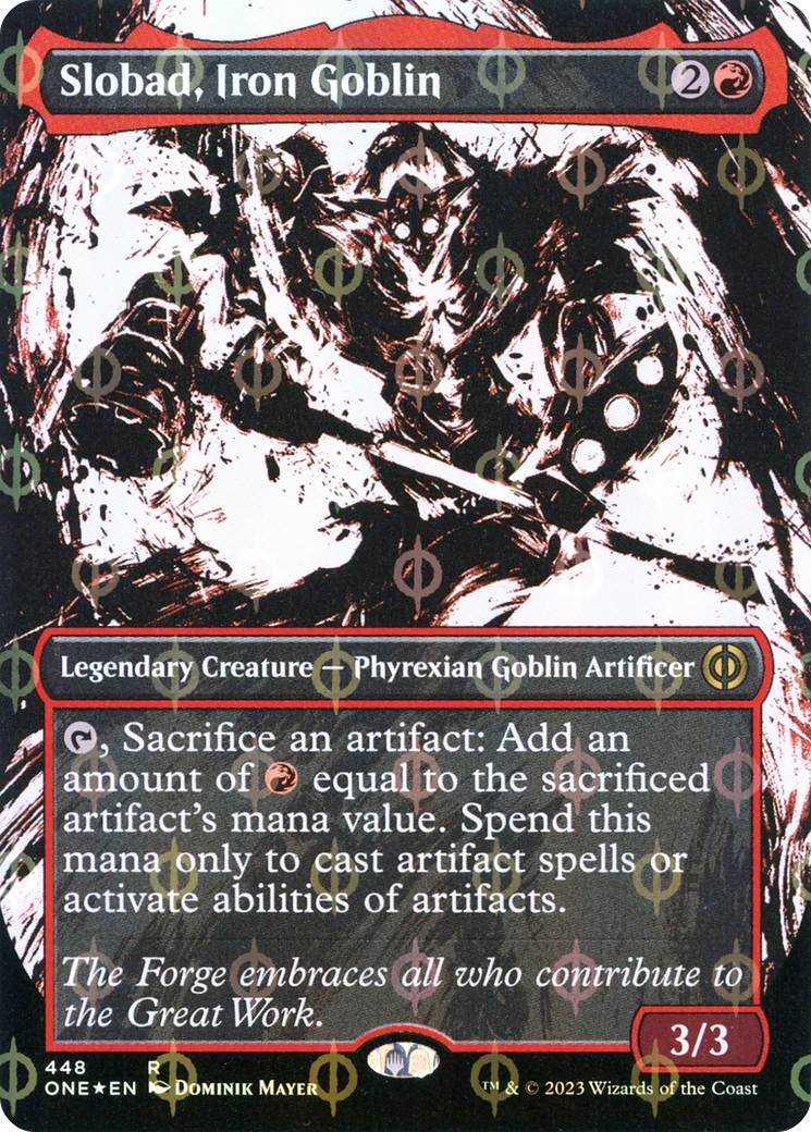 Slobad, Iron Goblin (Borderless Ichor Step-and-Compleat Foil) [Phyrexia: All Will Be One] | Impulse Games and Hobbies