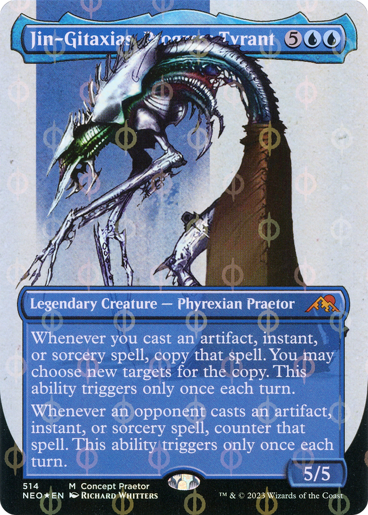 Jin-Gitaxias, Progress Tyrant (Borderless Concept Praetors Step-and-Compleat Foil) [Phyrexia: All Will Be One] | Impulse Games and Hobbies