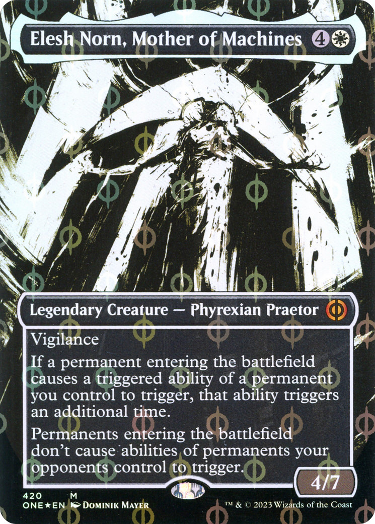 Elesh Norn, Mother of Machines (Borderless Ichor Step-and-Compleat Foil) [Phyrexia: All Will Be One] | Impulse Games and Hobbies