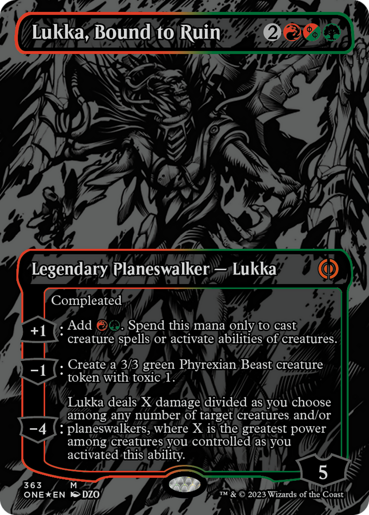 Lukka, Bound to Ruin (Oil Slick Raised Foil) [Phyrexia: All Will Be One] | Impulse Games and Hobbies