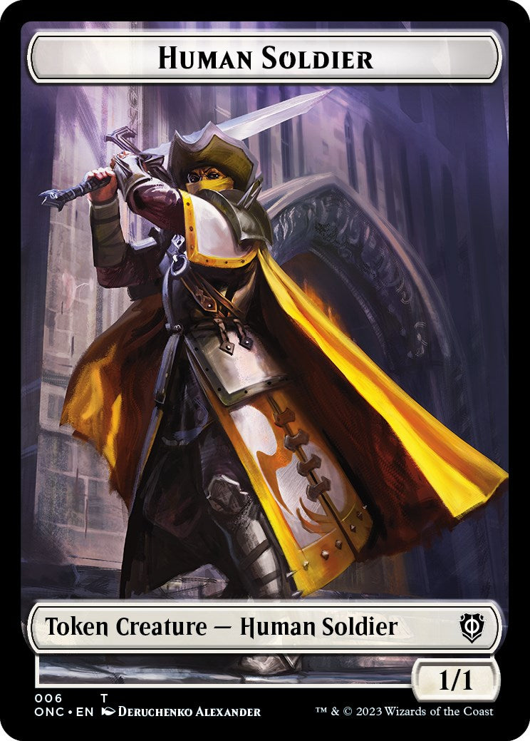 Human Soldier // Elephant Double-Sided Token [Phyrexia: All Will Be One Commander Tokens] | Impulse Games and Hobbies