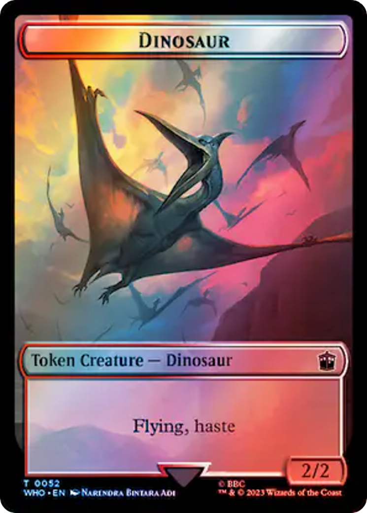 Soldier // Dinosaur Double-Sided Token (Surge Foil) [Doctor Who Tokens] | Impulse Games and Hobbies