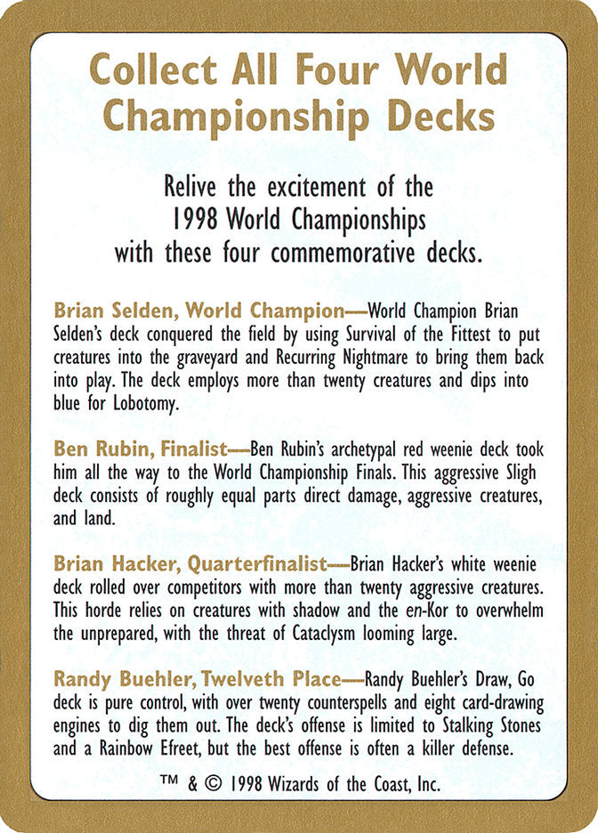 1998 World Championships Ad [World Championship Decks 1998] | Impulse Games and Hobbies