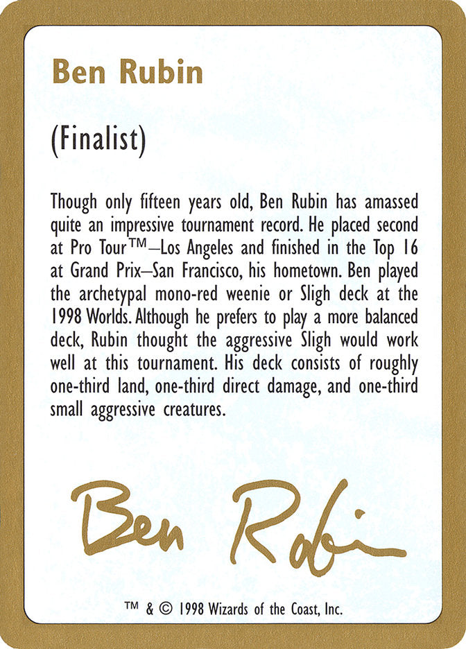 Ben Rubin Bio [World Championship Decks 1998] | Impulse Games and Hobbies