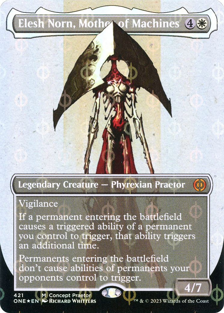 Elesh Norn, Mother of Machines (Borderless Concept Praetors Step-and-Compleat Foil) [Phyrexia: All Will Be One] | Impulse Games and Hobbies