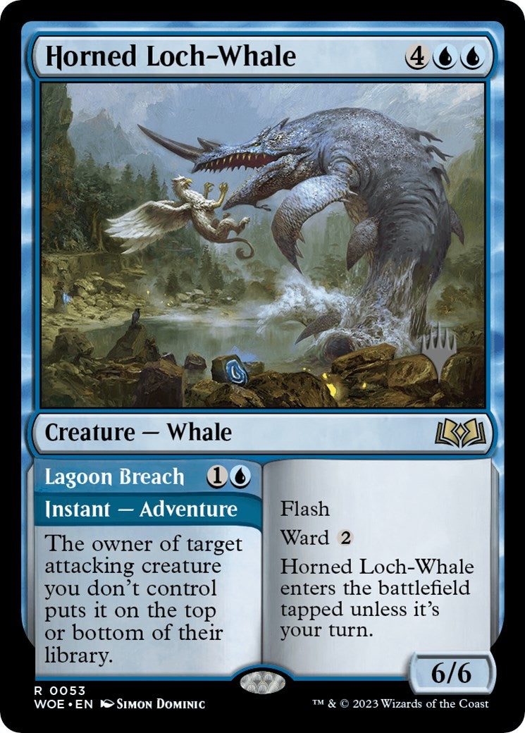 Horned Loch-Whale // Lagoon Breach (Promo Pack) [Wilds of Eldraine Promos] | Impulse Games and Hobbies