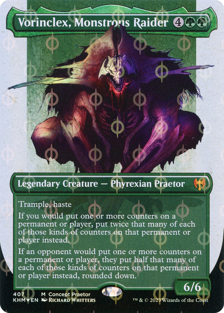 Vorinclex, Monstrous Raider (Borderless Concept Praetors Step-and-Compleat Foil) [Phyrexia: All Will Be One] | Impulse Games and Hobbies