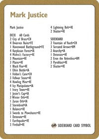 1996 Mark Justice Decklist Card [World Championship Decks] | Impulse Games and Hobbies