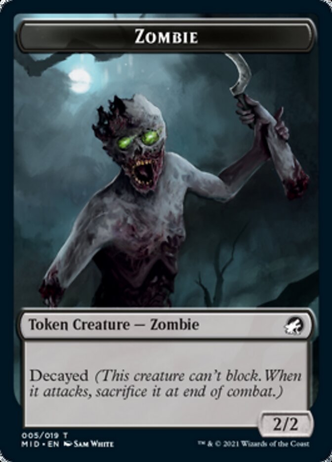 Zombie (005) // Wrenn and Seven Emblem Double-sided Token [Innistrad: Midnight Hunt Tokens] | Impulse Games and Hobbies