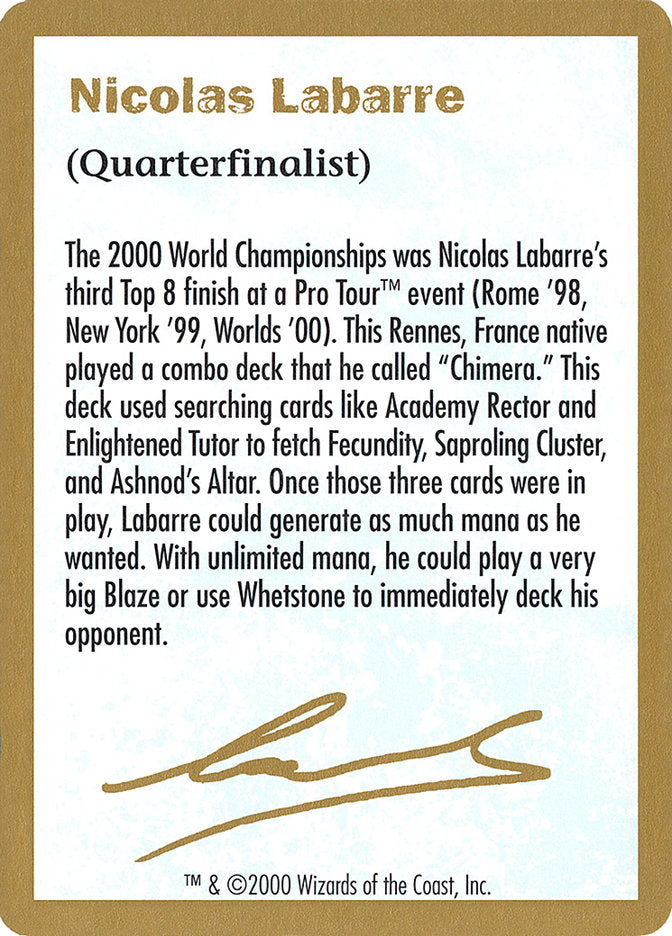 Nicolas Labarre Bio [World Championship Decks 2000] | Impulse Games and Hobbies