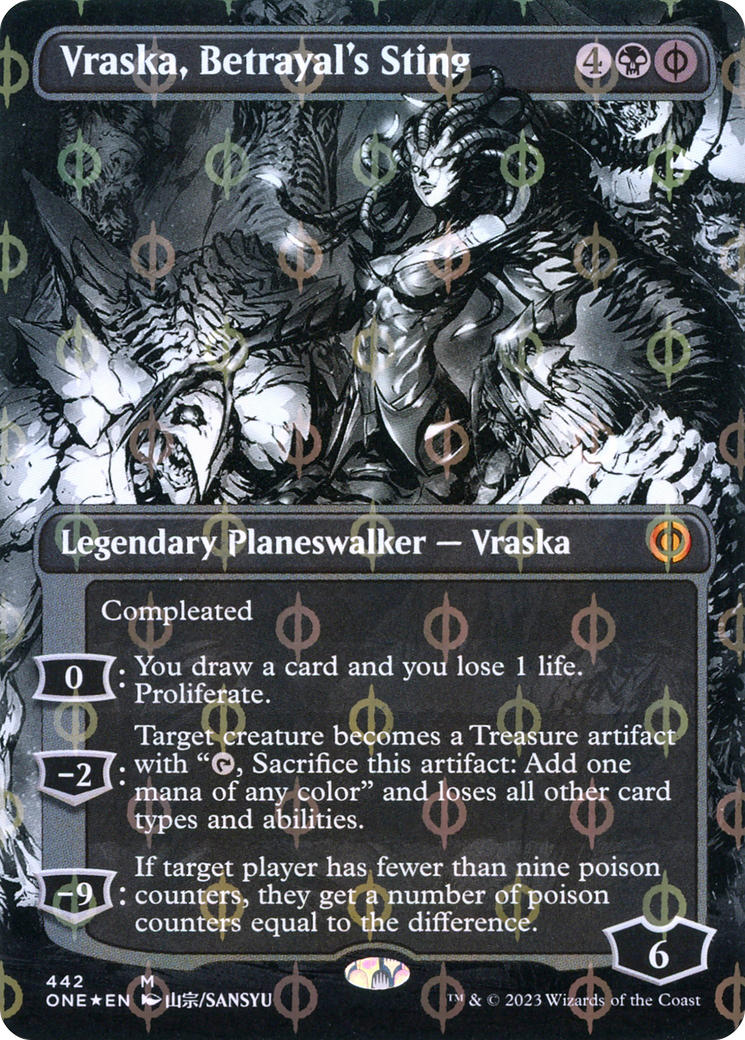 Vraska, Betrayal's Sting (Borderless Manga Step-and-Compleat Foil) [Phyrexia: All Will Be One] | Impulse Games and Hobbies