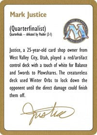 1996 Mark Justice Biography Card [World Championship Decks] | Impulse Games and Hobbies