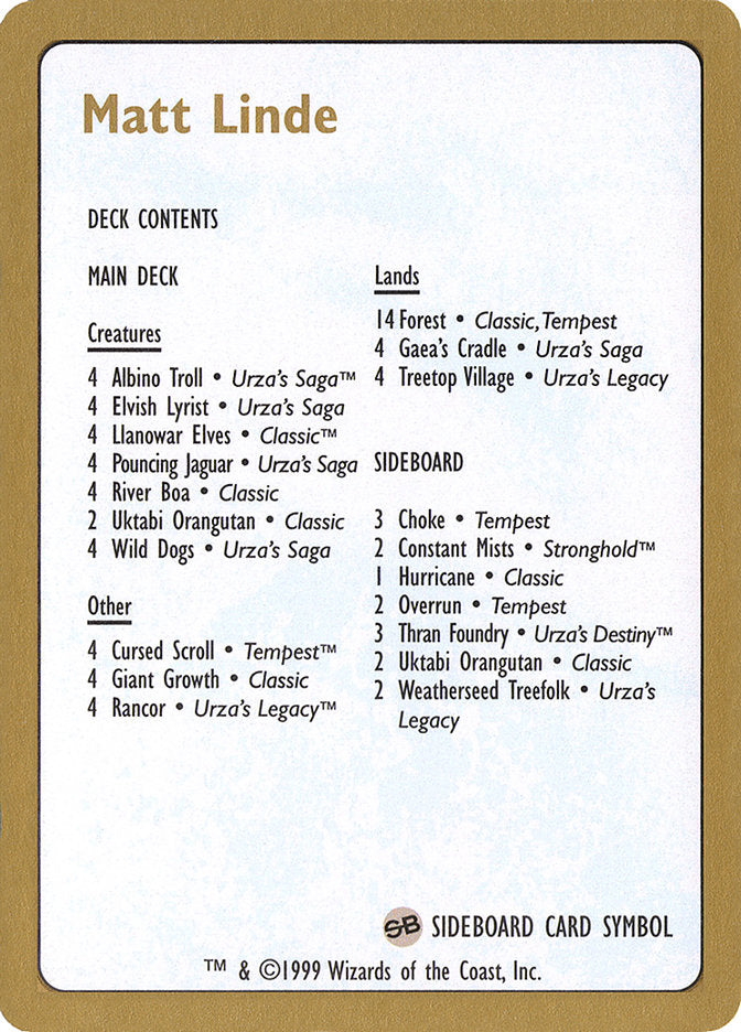 Matt Linde Decklist [World Championship Decks 1999] | Impulse Games and Hobbies