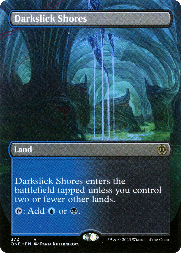 Darkslick Shores (Borderless Alternate Art) [Phyrexia: All Will Be One] | Impulse Games and Hobbies