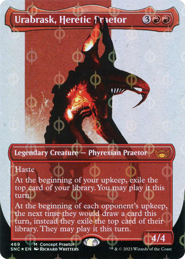 Urabrask, Heretic Praetor (Borderless Concept Praetors Step-and-Compleat Foil) [Phyrexia: All Will Be One] | Impulse Games and Hobbies