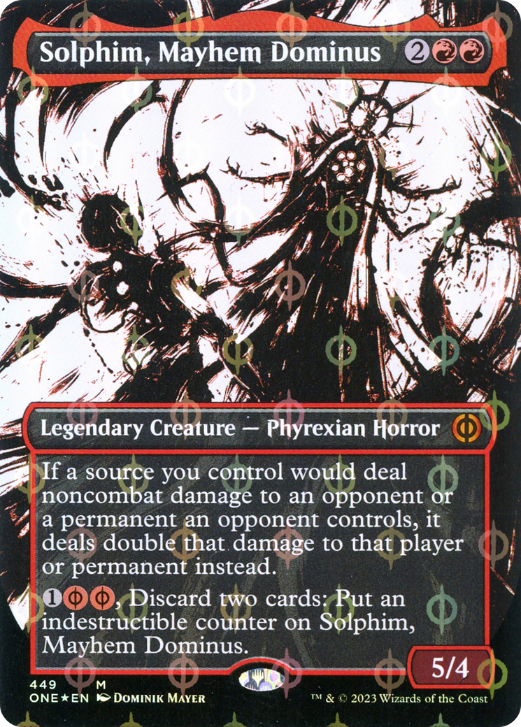 Solphim, Mayhem Dominus (Borderless Ichor Step-and-Compleat Foil) [Phyrexia: All Will Be One] | Impulse Games and Hobbies