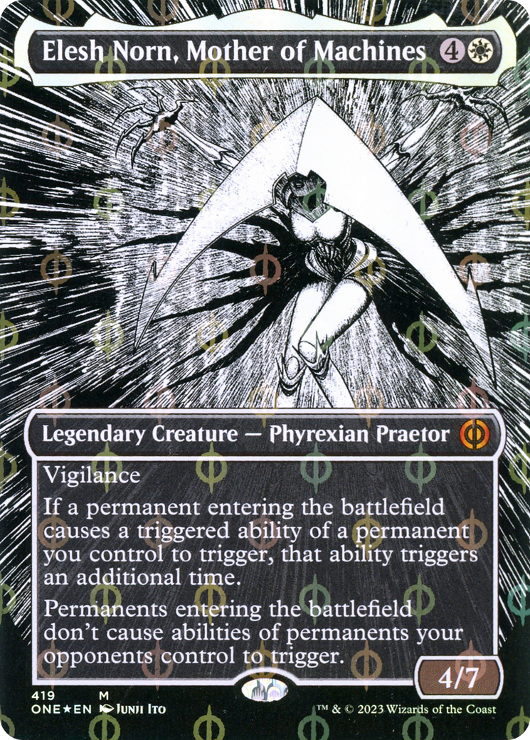 Elesh Norn, Mother of Machines (Borderless Manga Step-and-Compleat Foil) [Phyrexia: All Will Be One] | Impulse Games and Hobbies