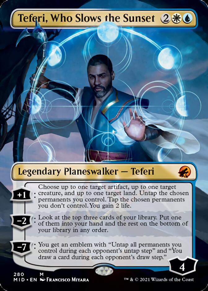 Teferi, Who Slows the Sunset (Borderless) [Innistrad: Midnight Hunt] | Impulse Games and Hobbies