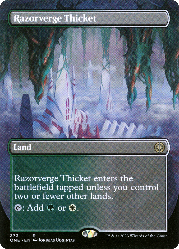 Razorverge Thicket (Borderless Alternate Art) [Phyrexia: All Will Be One] | Impulse Games and Hobbies