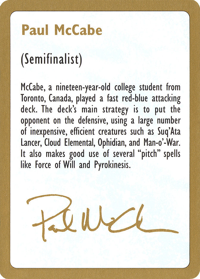 Paul McCabe Bio [World Championship Decks 1997] | Impulse Games and Hobbies