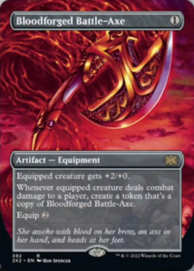 Bloodforged Battle-Axe (Borderless Alternate Art) [Double Masters 2022] | Impulse Games and Hobbies