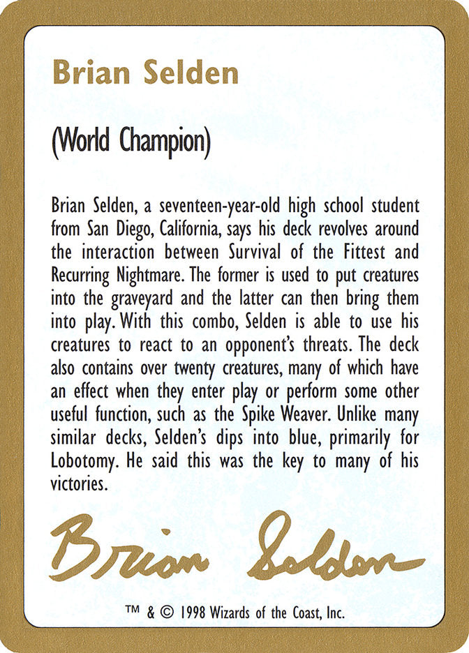 Brian Selden Bio [World Championship Decks 1998] | Impulse Games and Hobbies