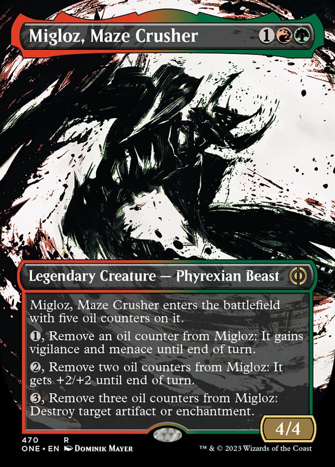 Migloz, Maze Crusher (Borderless Ichor Step-and-Compleat Foil) [Phyrexia: All Will Be One] | Impulse Games and Hobbies