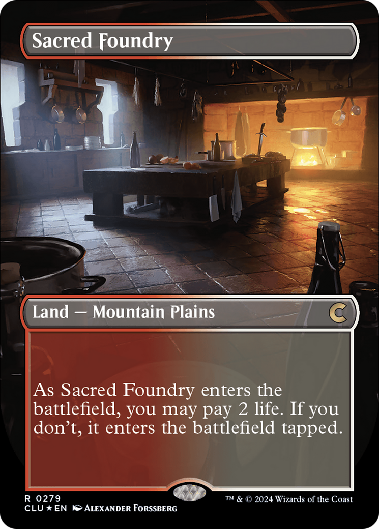 Sacred Foundry (Borderless) [Ravnica: Clue Edition] | Impulse Games and Hobbies