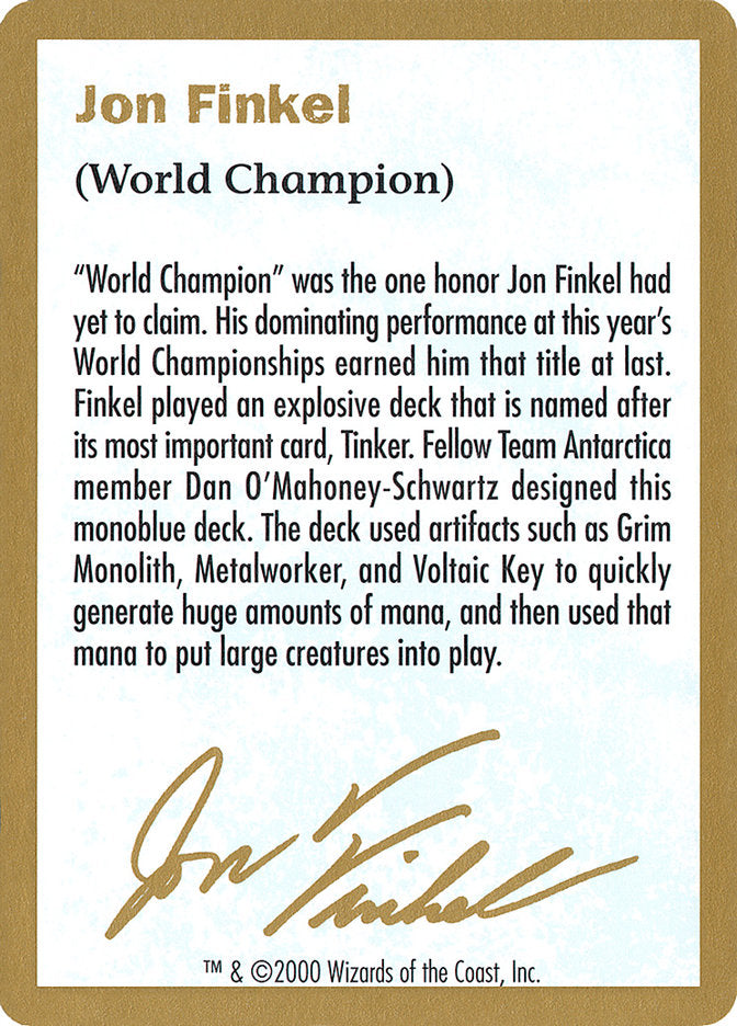 Jon Finkel Bio [World Championship Decks 2000] | Impulse Games and Hobbies